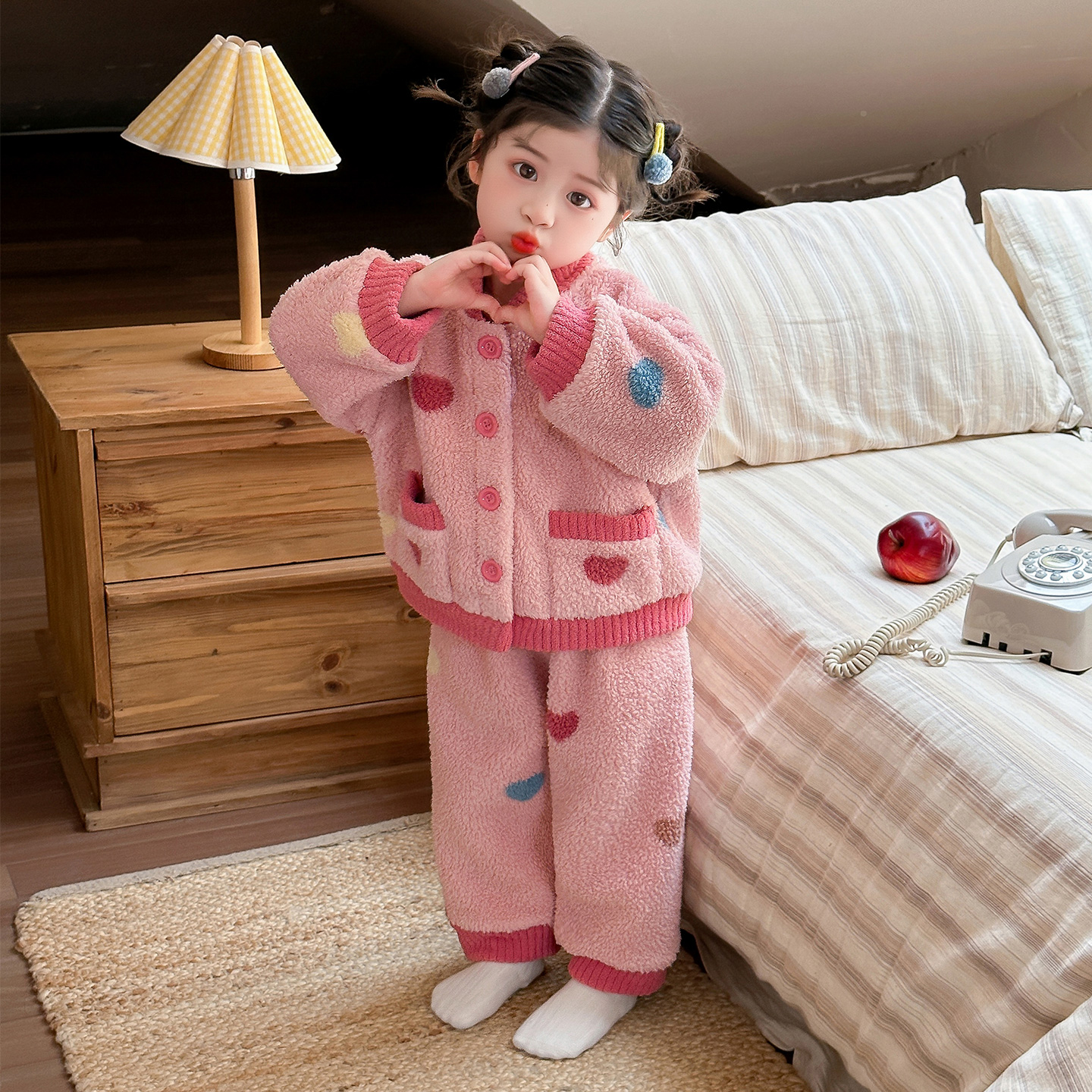 女童冬款加绒加厚睡衣套装2025新款女孩儿童秋冬季长袖开衫家居服