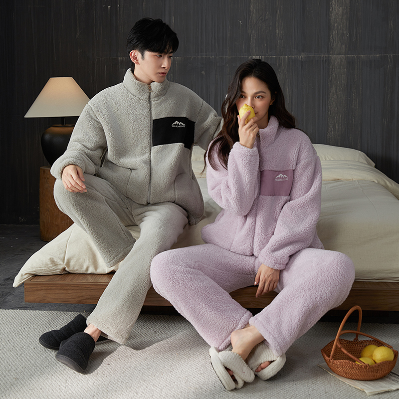 【巨保暖】珊瑚绒情侣睡衣女新款秋冬季保暖休闲家居服套装男可外穿