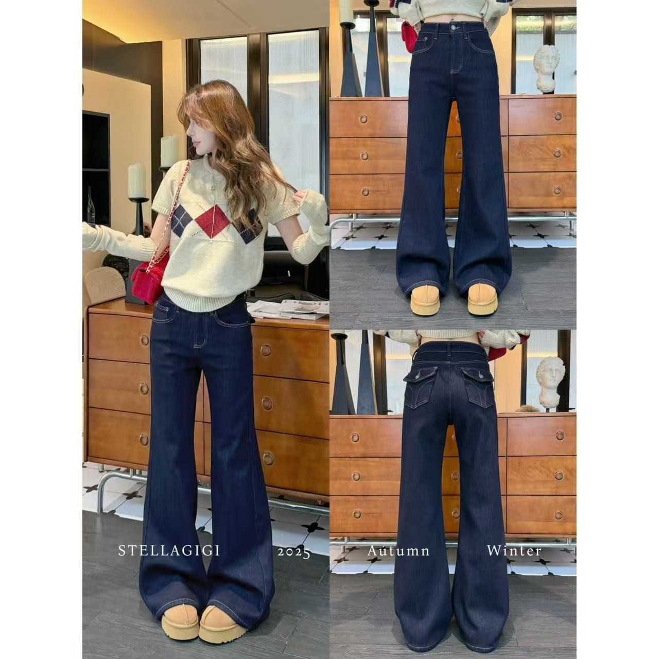 SG / 杨依姗 AW实穿显瘦 四面弹直筒加绒微喇牛仔裤K-20252600