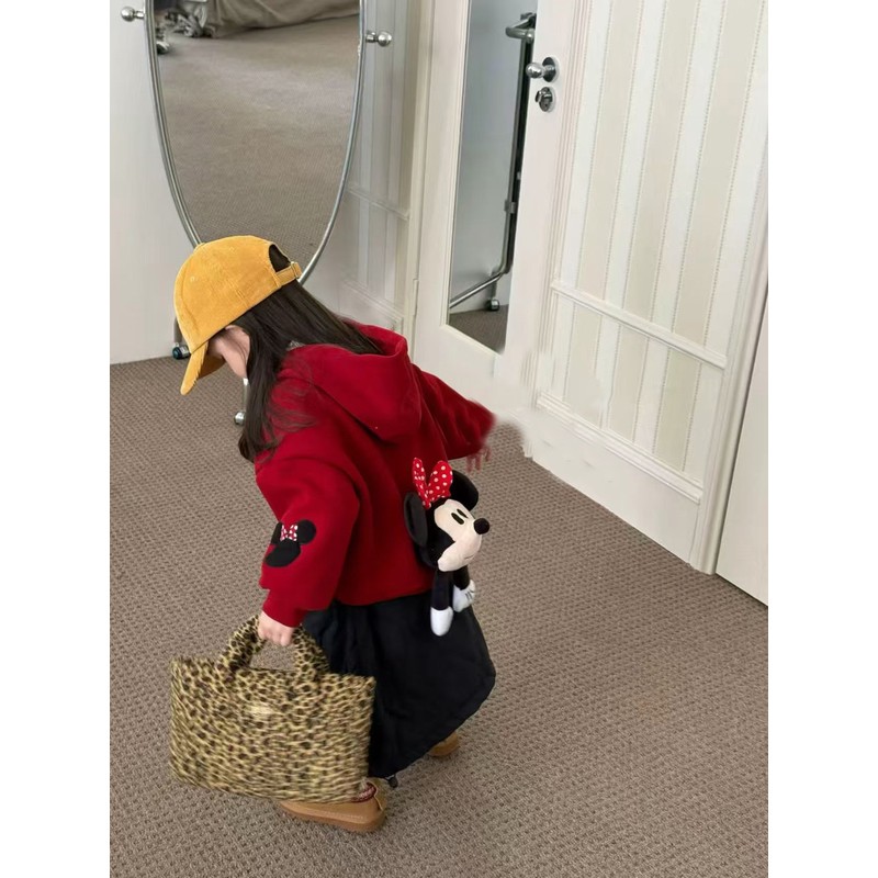 巴拉女童套装2025秋冬装新款儿童米妮加绒连帽卫衣夹棉衣半身裙两