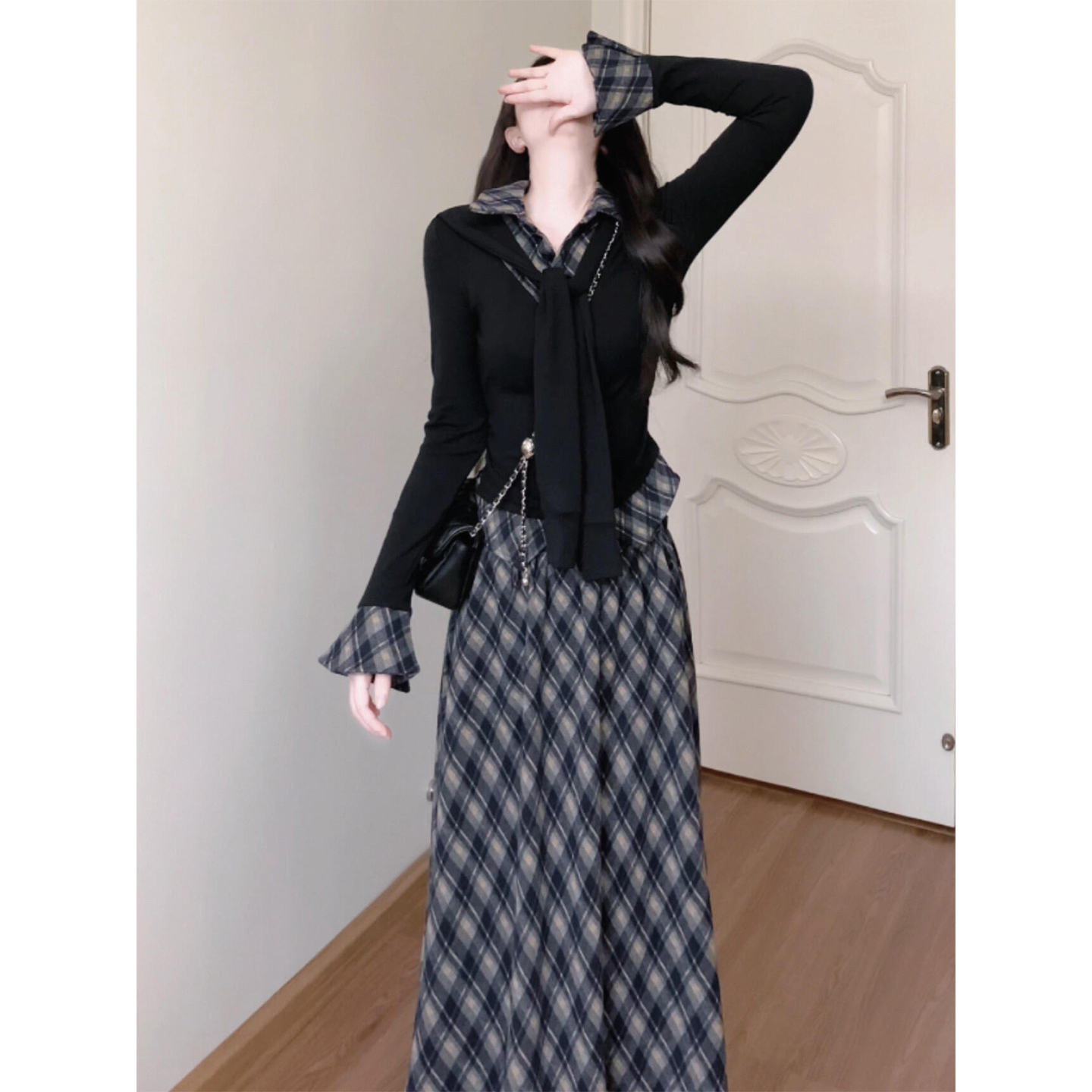 小个子香风秋冬季连衣裙子女富家千金感穿搭2026新款一整套装长裙