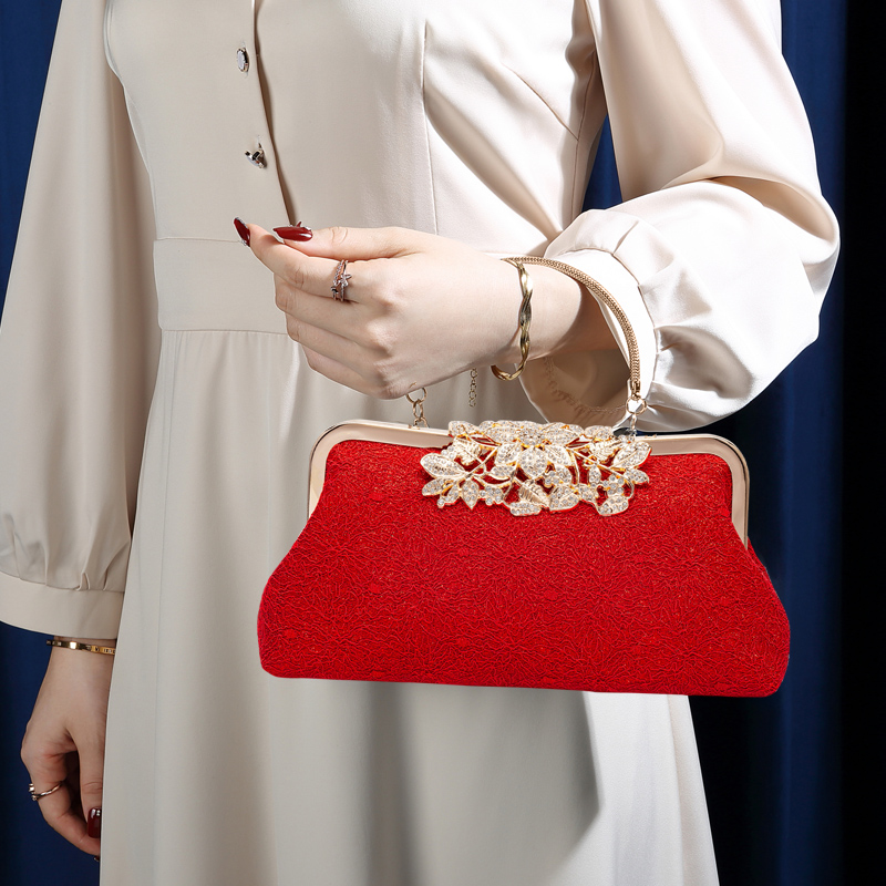 手提小包礼服旗袍包喜婆婆婚包新娘包时尚闪闪蕾丝宴会手拿包镶钻