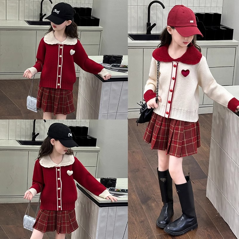 女童秋冬裙子过年套装2025新款儿童百褶裙女孩大童学院风新年衣服