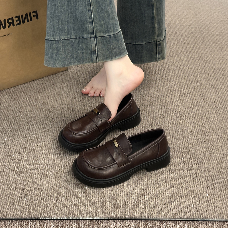 浪宸乐福鞋女2025春秋季新款鞋子复古通勤黑色厚底英伦风小皮鞋