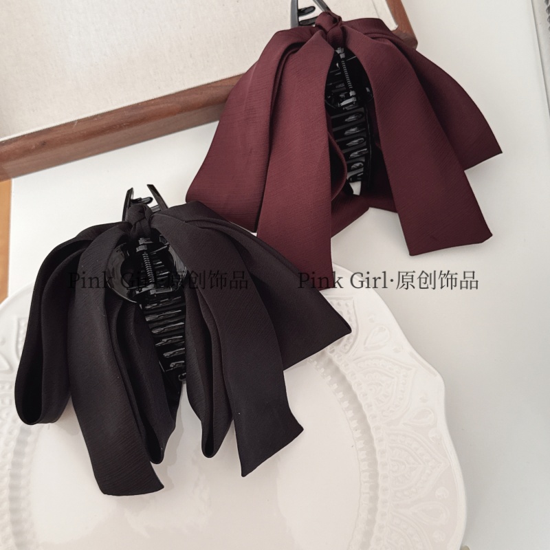 Pink Girl Z192秋冬新款蝴蝶结抓夹百搭气质法式复古缎面发饰发夹