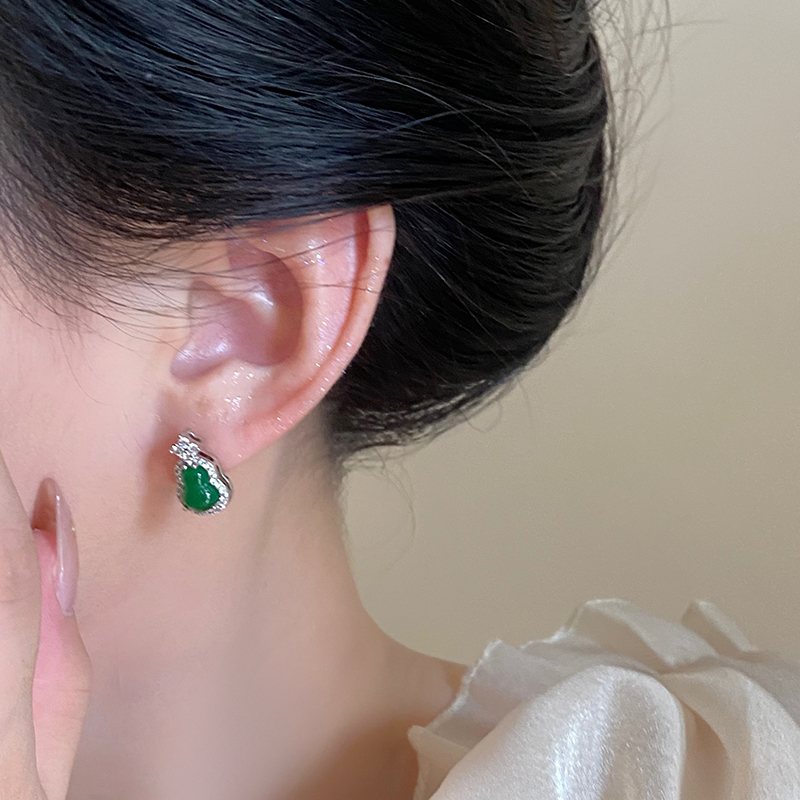 合金耳饰 古风绿葫芦耳钉轻奢高级感大气耳饰女新中式耳环耳坠