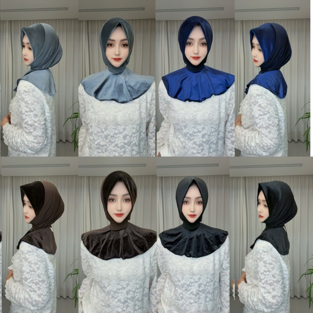 B丝绒拼接披肩拉链款套头头巾