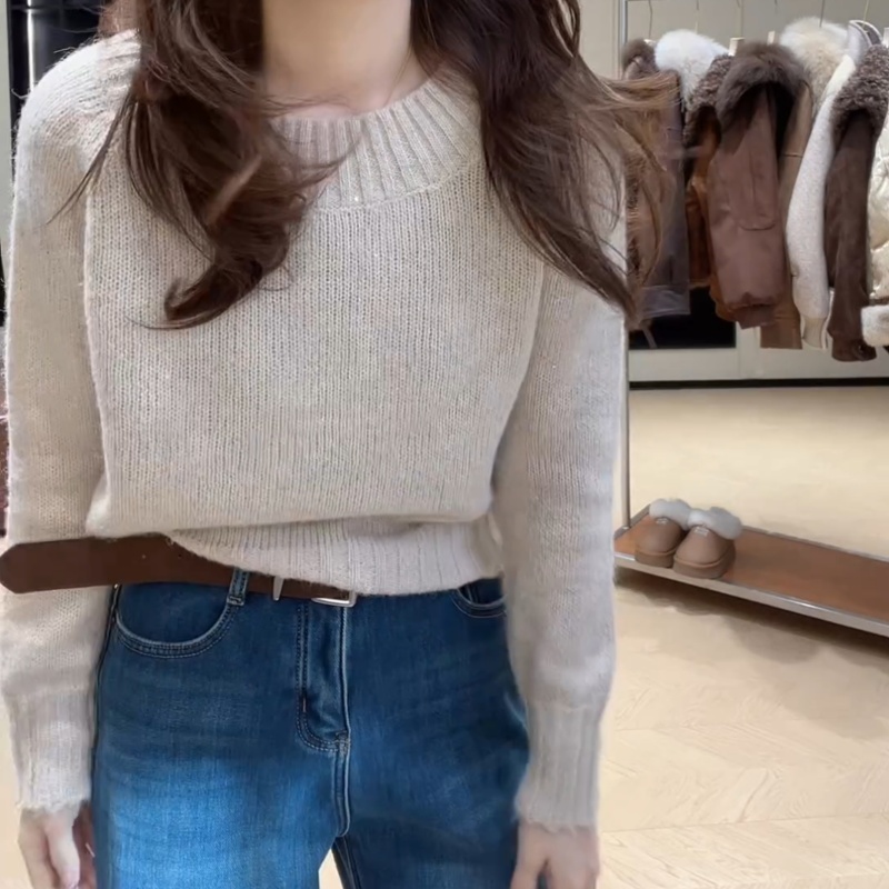 冬季韩版亮片毛衣圆领保暖长袖上衣百搭LK2508649