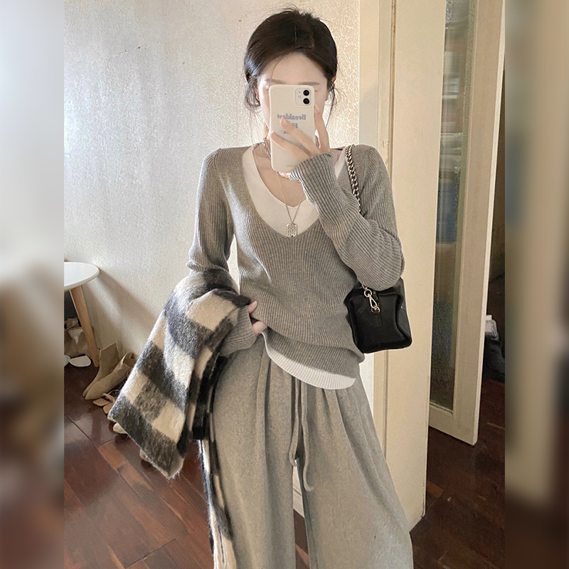 针织长袖通勤冬季可机洗毛针织衫薄款设计感芭蕾风