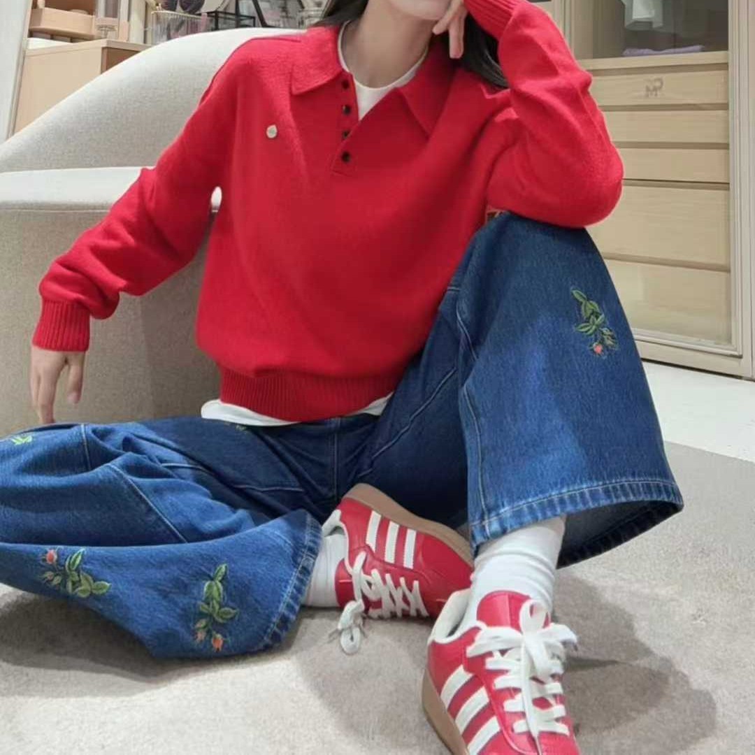 原价勿拍火星红POLO针织衫