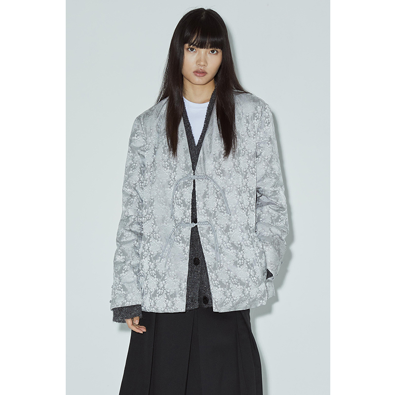 squarecircle方圆 新中式手工盘扣提花无领假两件西装保暖羽绒服