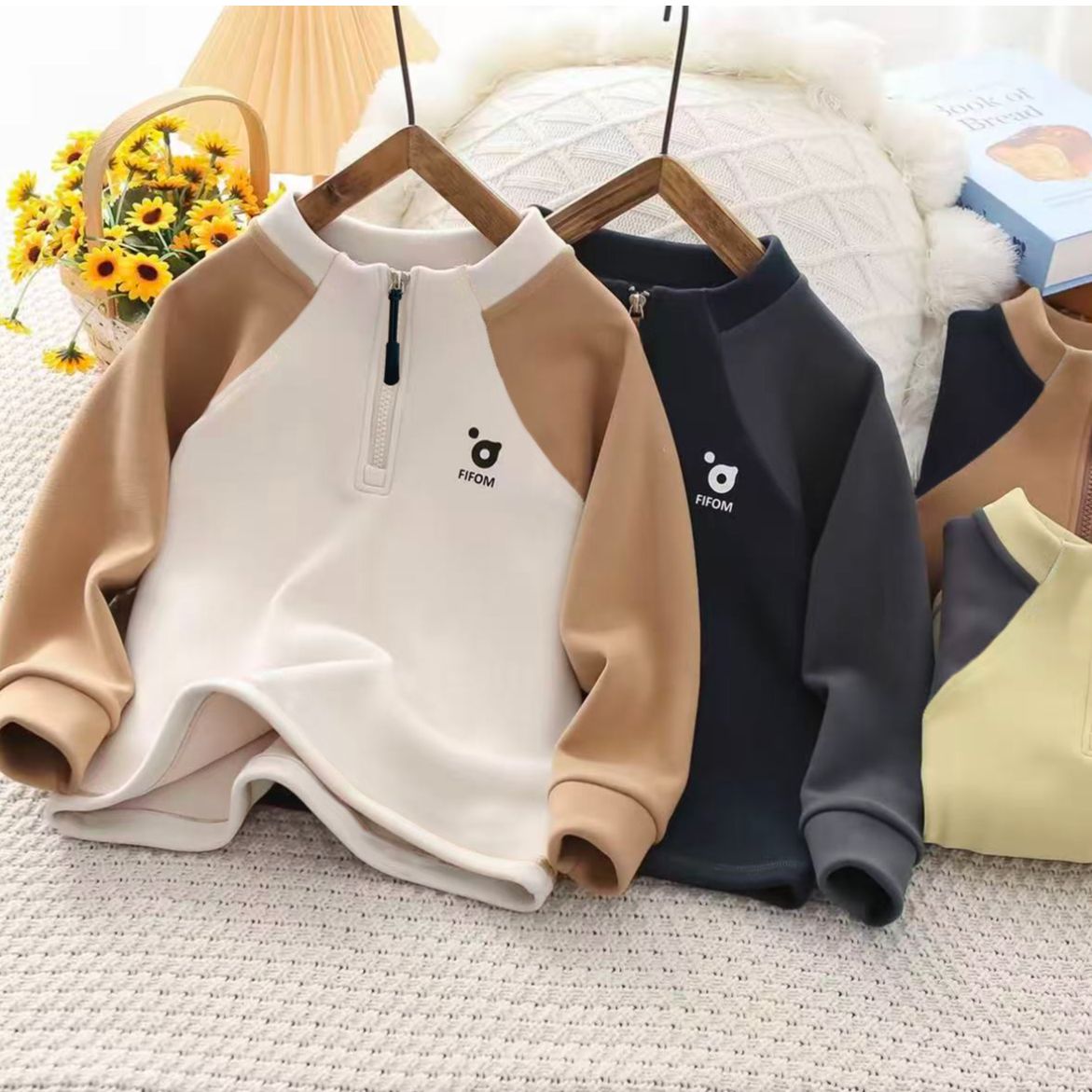 2025秋冬季新款儿童加厚打底衫保暖卫衣