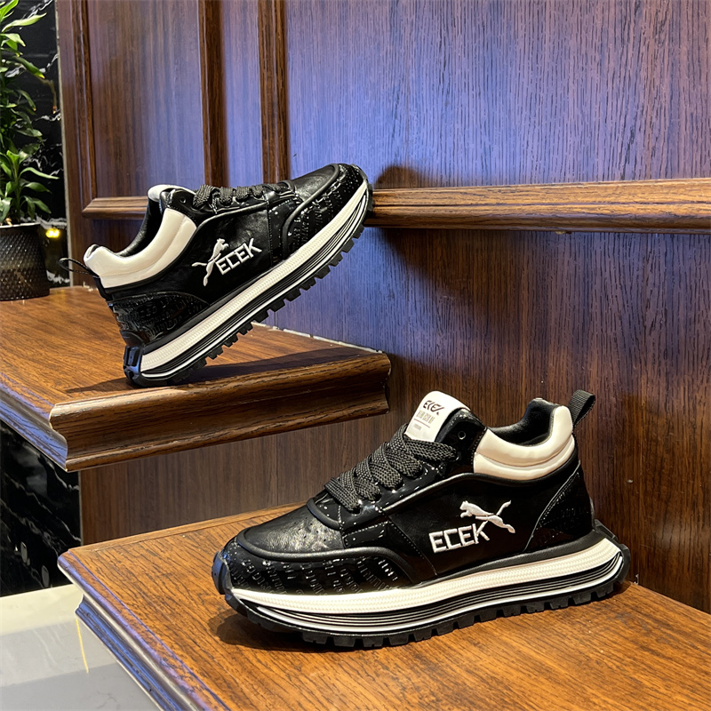 男鞋2025新款系带高帮鞋冬季低帮拼色时尚休闲鞋春季韩版圆头增高