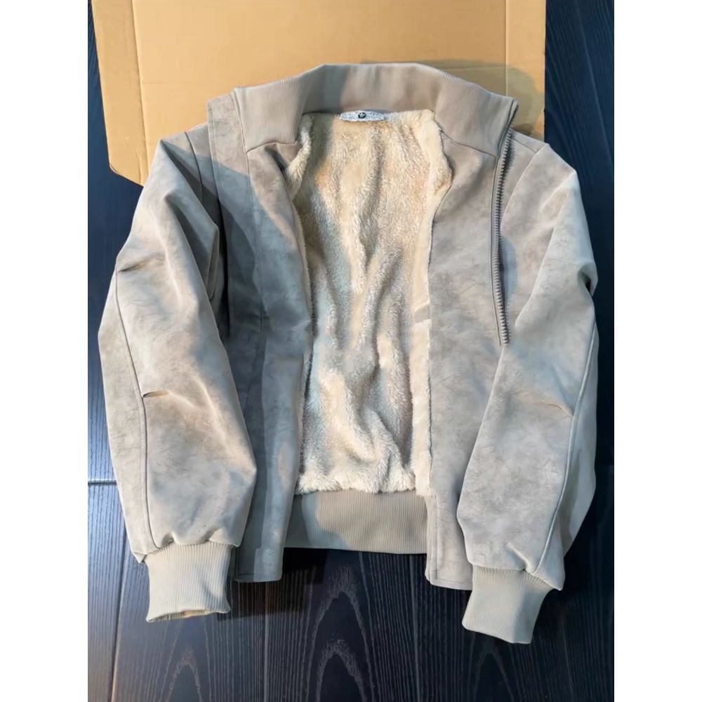 美式复古扎染pu皮衣立领棉服夹克男款秋冬季加厚保暖短款棉衣外套