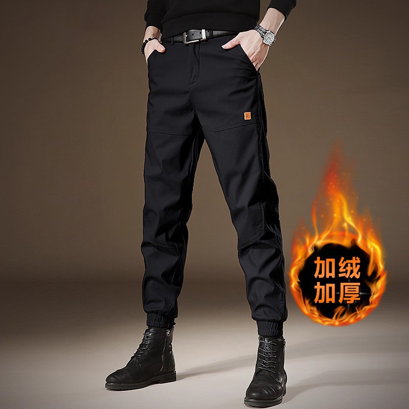 高级感美式潮牌工装裤子男秋冬新款宽松束脚裤加绒运动哈伦休闲裤