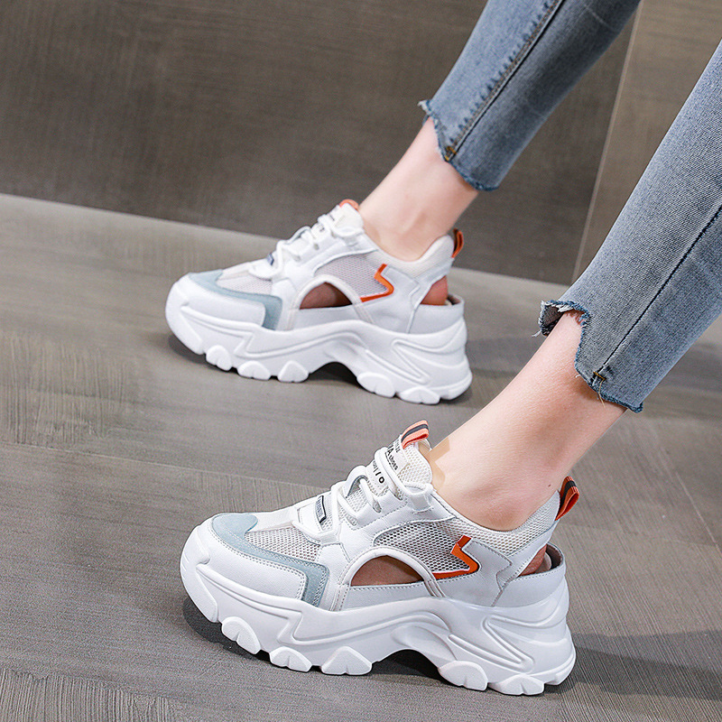 圆头休闲风胶粘镂空拼色薄款单鞋网红夏季小白鞋女鞋