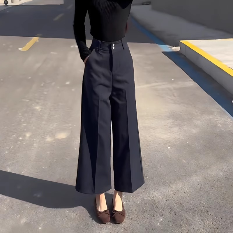 Aimeerosa/艾洛莎2025夏季新款复古通勤西装裤高腰显瘦阔腿九分裤