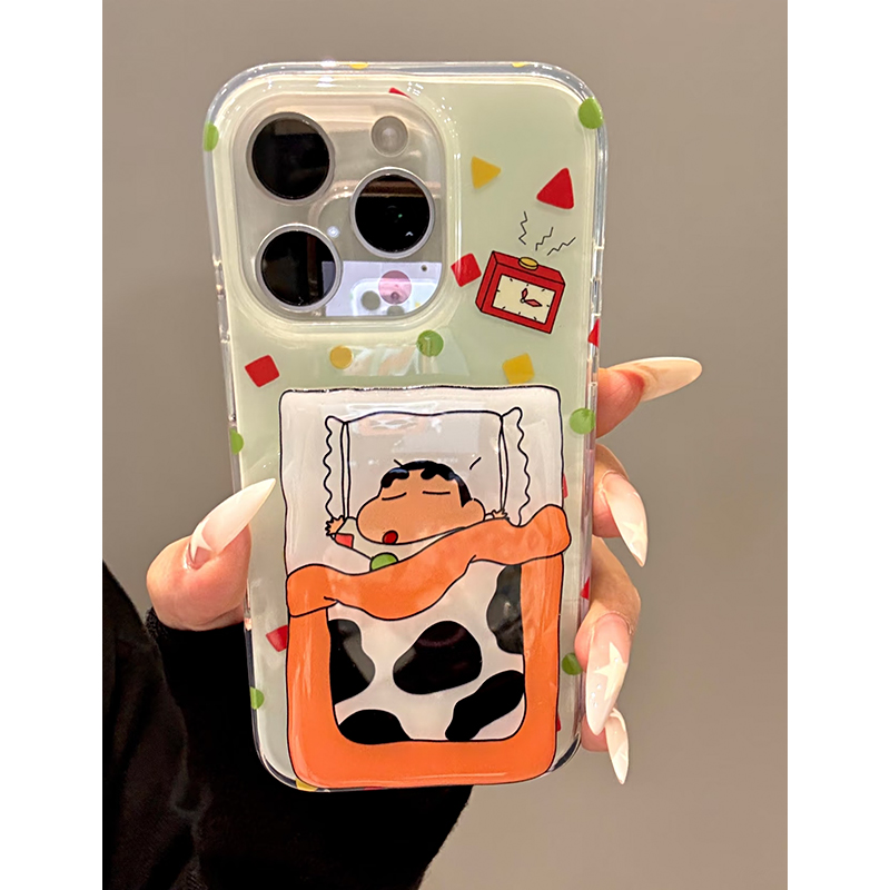 雅天立涂鸦小新镜子支架适用苹果16/14手机壳华为vivo小米15oppo