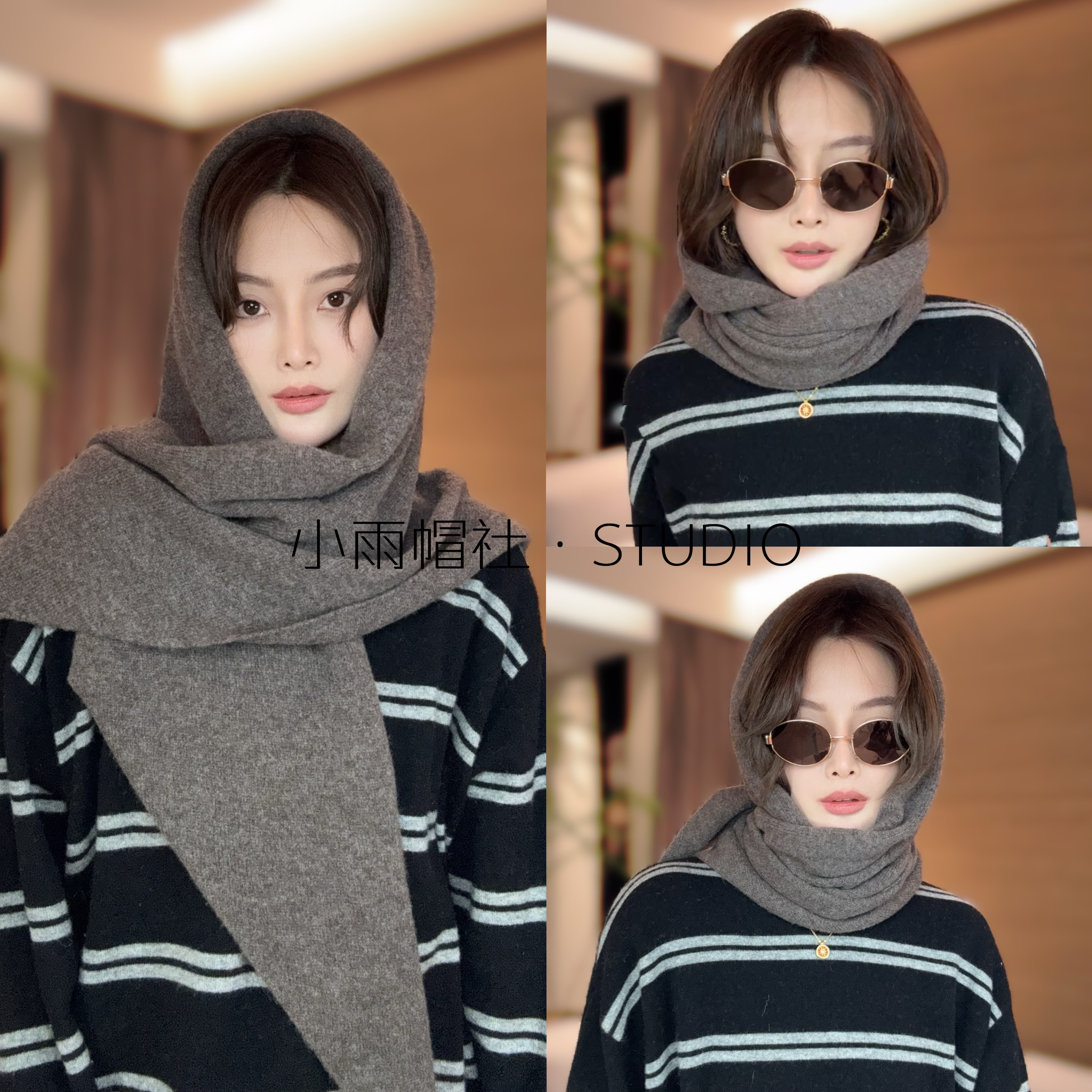 慵懒出街 100%羊毛三角设计围巾 秋冬护颈保暖纯色大披肩围脖坎肩