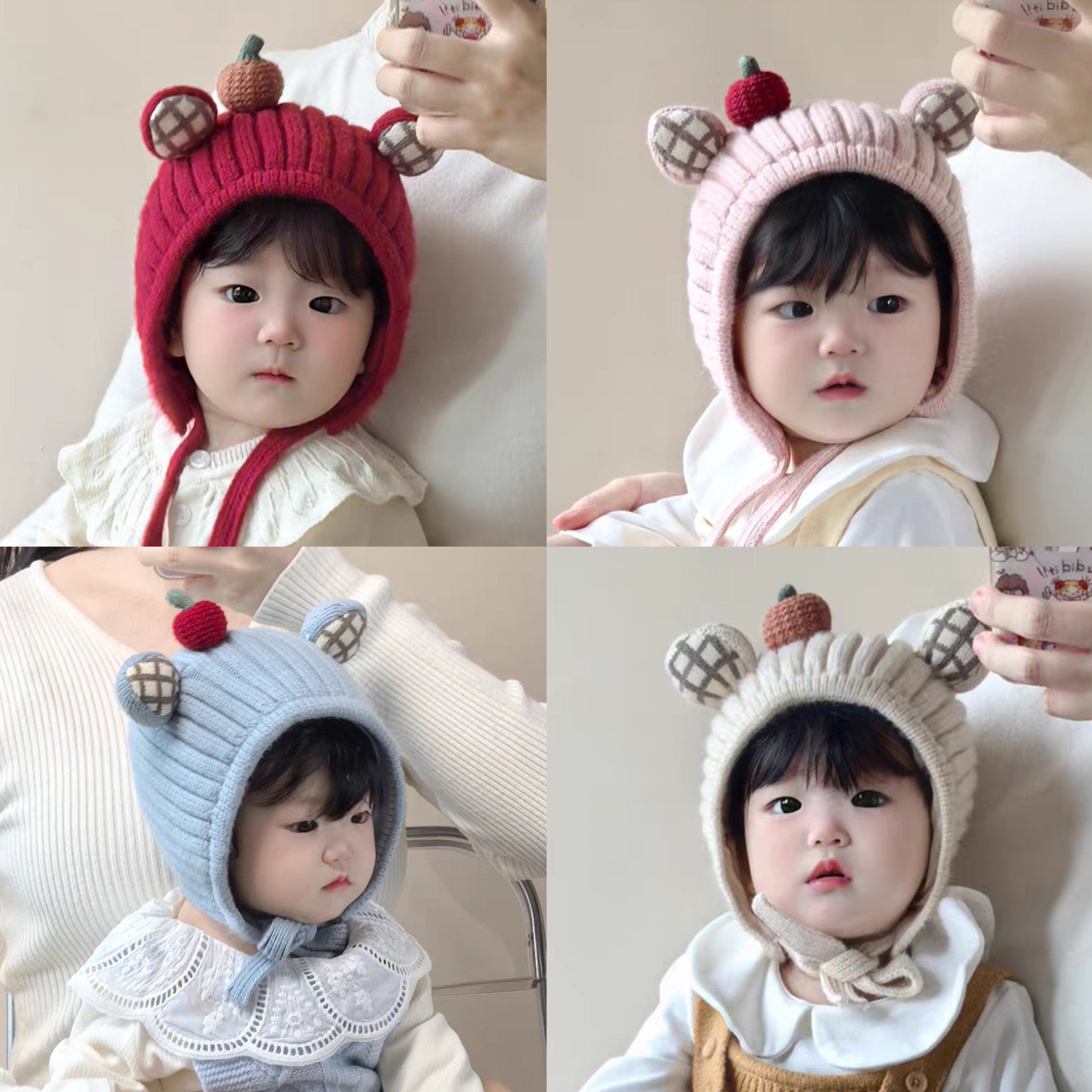 婴儿帽子秋冬宝宝毛线帽卡通儿童帽子男女童针织帽小孩保暖防风帽