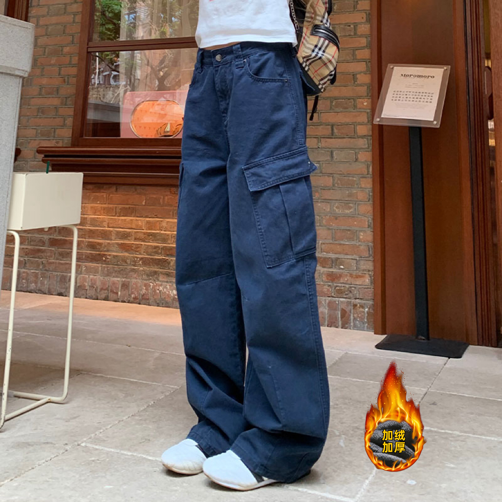 NOMIO秋冬美式复古工装裤藏青色直筒宽松百搭休闲裤男女显瘦裤子