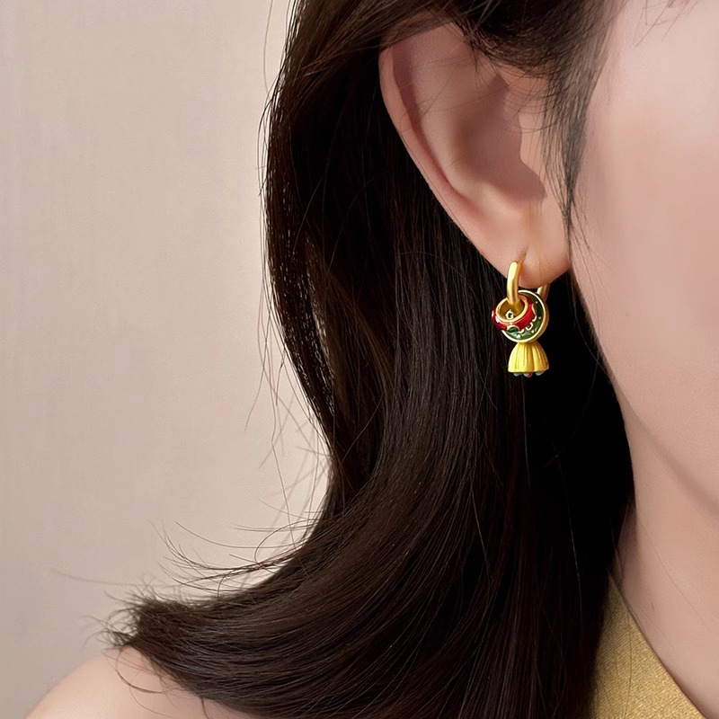 铜合金耳饰 新中式好运莲蓬耳环小众高级感国风耳钉耳坠新年耳饰