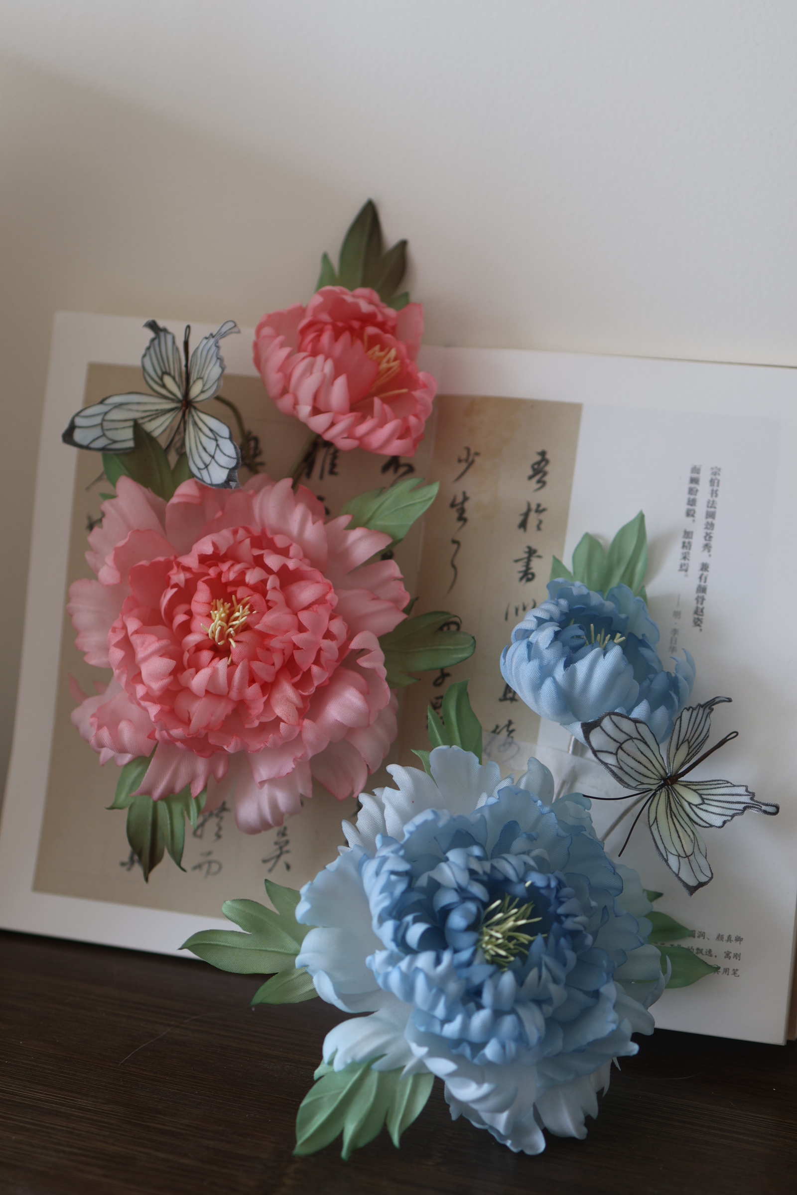 原创（暮春时）真丝烫花牡丹发饰汉服配饰绢纱花朵古风发饰