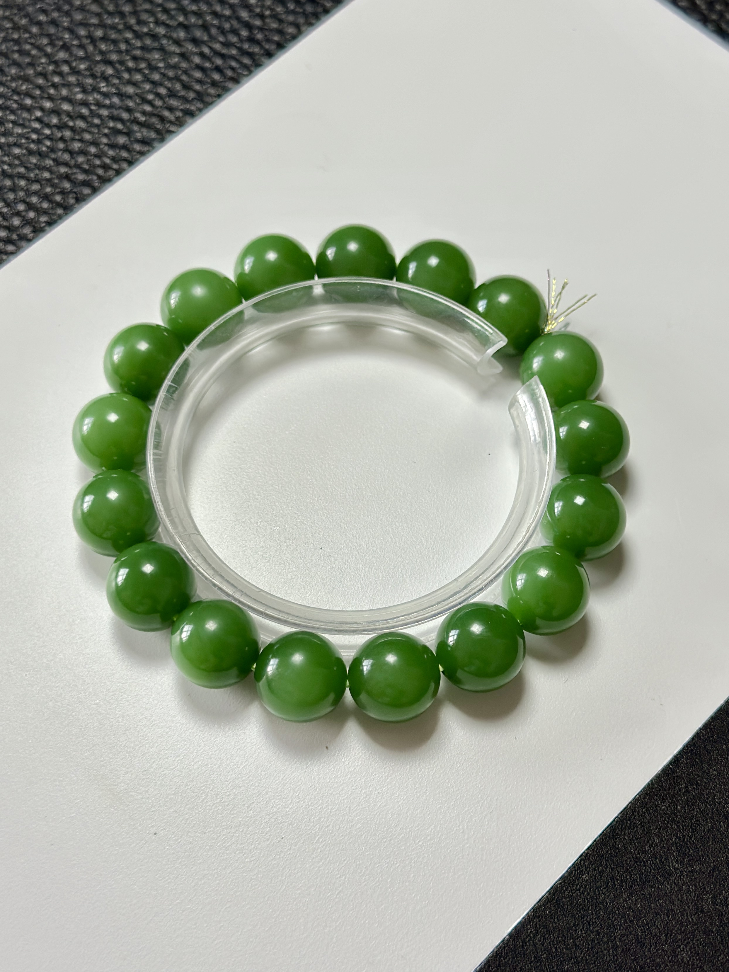 【俄料】和田玉碧玉 粉阳绿走色果阳绿苹果绿圆珠手串珠径约12mm