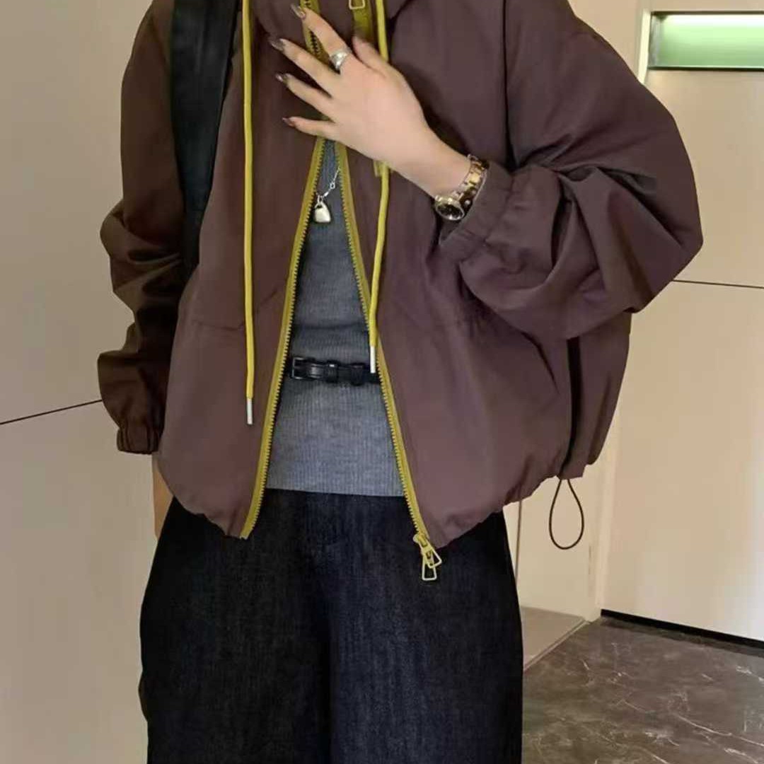 宝藏衣橱”韩系双拉链抽绳休闲宽松外套