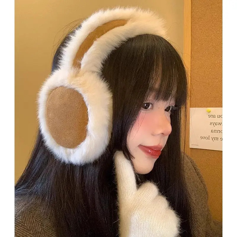 美拉德棕色毛绒耳罩女冬季2025新款保暖加厚防寒骑车护耳耳暖耳套