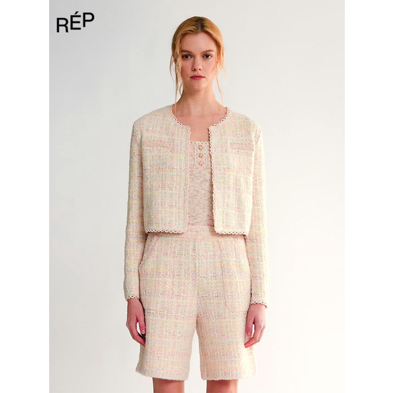 REP-CRUSH设计师品牌淡粉格子花呢对襟夹克 26PS早春新品