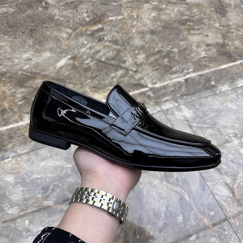 真皮男鞋2025新款青年韩版豆豆鞋漆皮亮面潮流显瘦一脚蹬休闲皮鞋