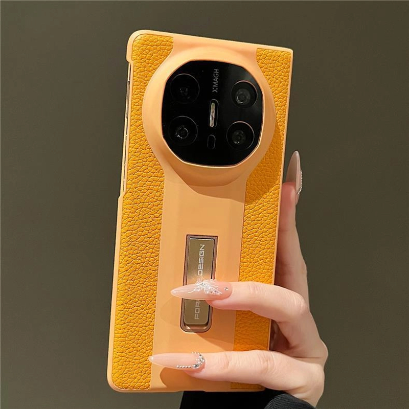 高品质适用华为MateX6折叠屏手机壳MateX5/X3荔枝纹折叠一体支架