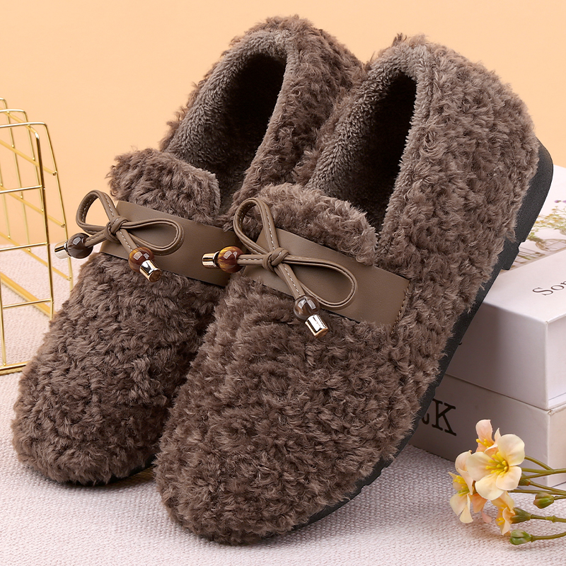 冬季新款泰迪毛加绒豆豆鞋平跟防滑保暖软底保暖百搭秋冬季毛毛鞋