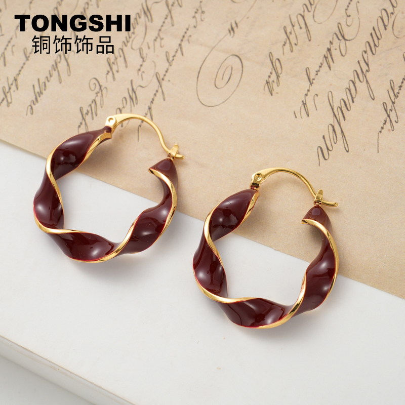 铜合金耳饰 几何形日韩女红色复古/宫廷耳环耳饰欧美饰品耳圈