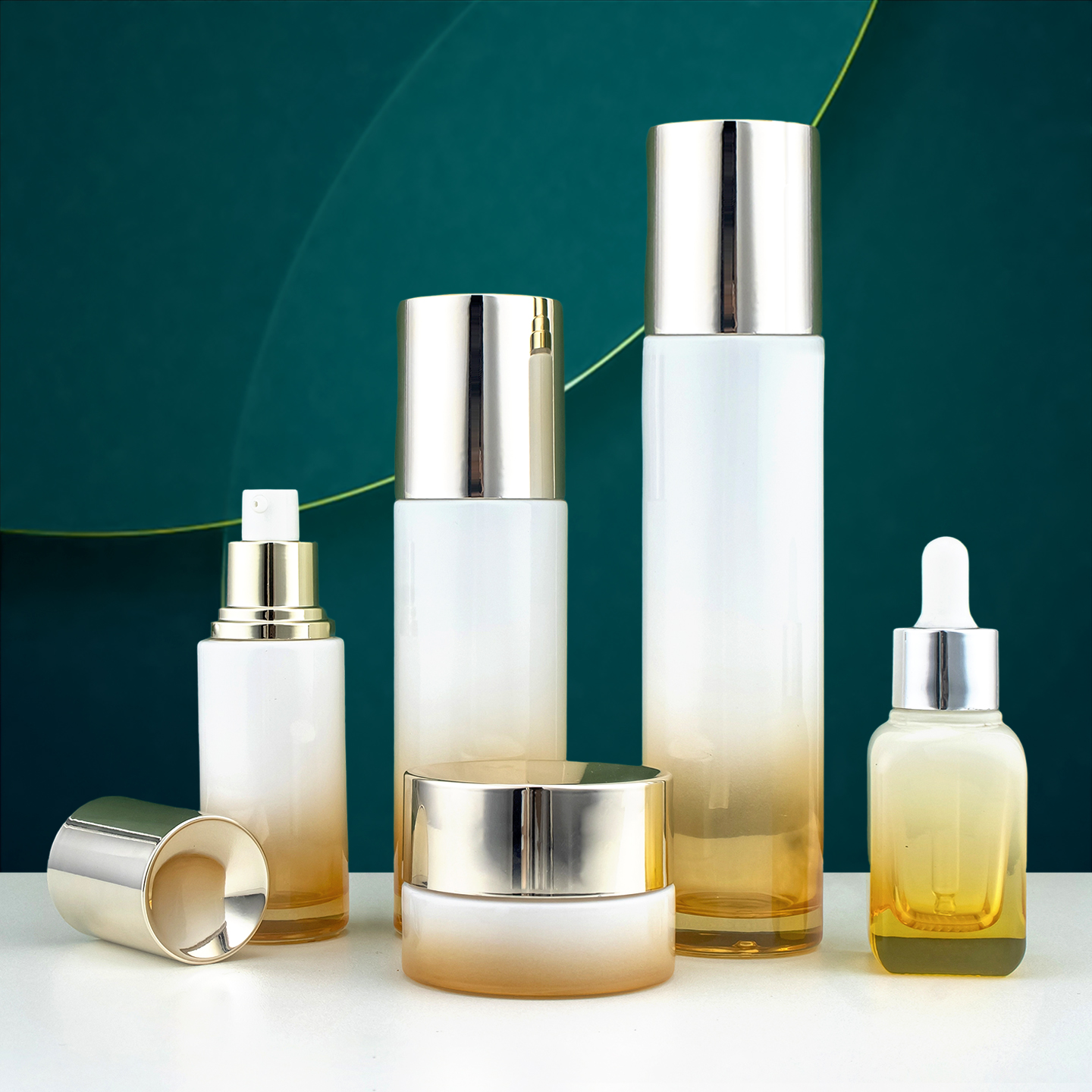 橙色乳液空瓶40ml乳液瓶100ml护肤玻璃瓶30g膏霜瓶空瓶子电镀盖子