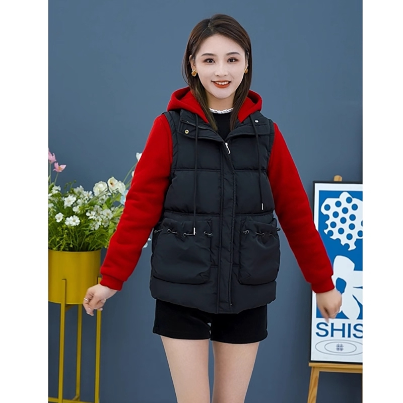 休闲百搭假两件加绒加厚棉服外套女士冬季2025新款洋气连帽棉衣潮