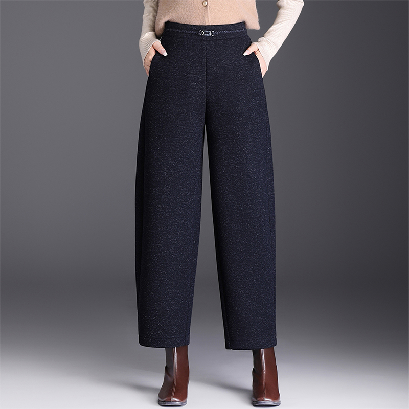 时尚毛呢弯刀哈伦裤女秋冬2025新款高腰宽松通勤直筒九分休闲裤子