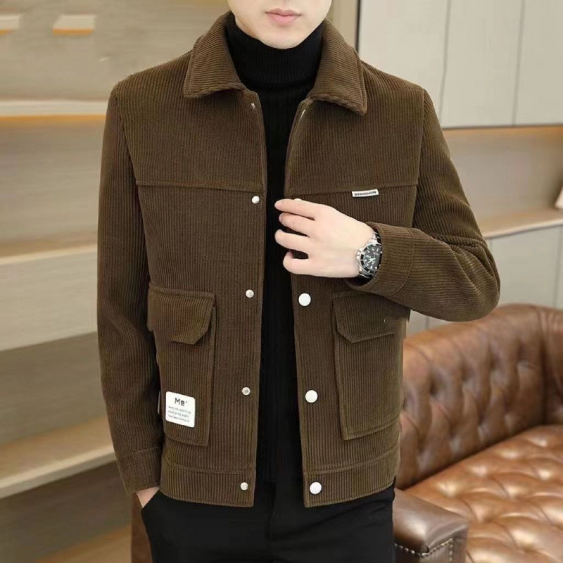 夹克衫韩版外套青年灯芯绒2024新款潮流休闲帅气秋冬季男翻领百搭