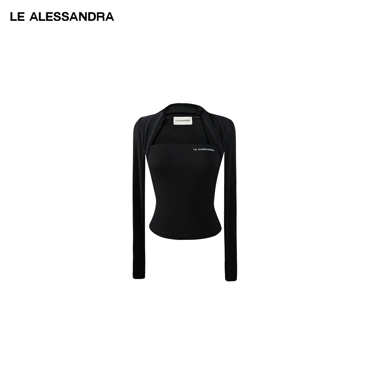 品牌直营 LE ALESSANDRA 经典方领挂脖Top上衣天丝亲肤长袖打底