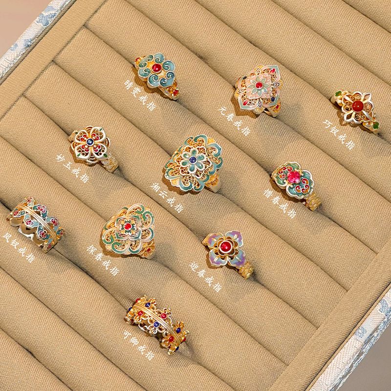 顺钦银楼 足银珐琅戒指 【十二金钗戒指】足银999.9复古珐琅国风