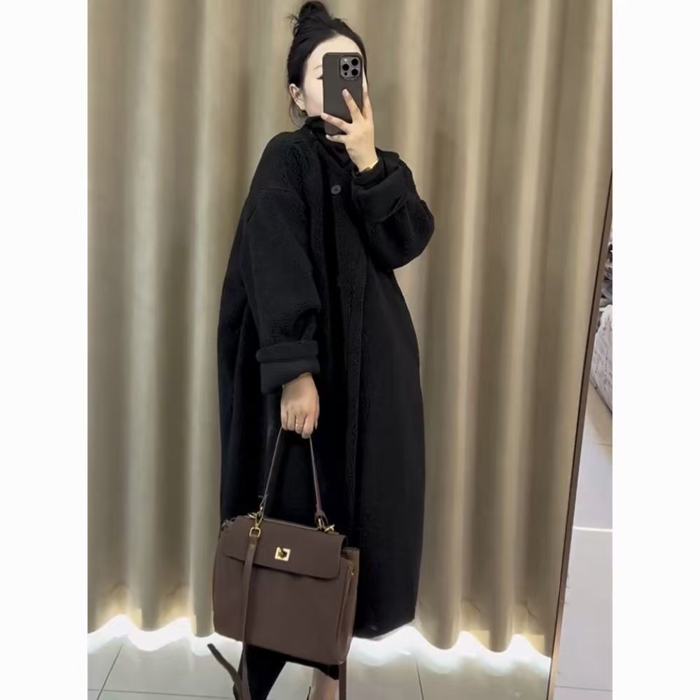 懒人风格开衫女士中长款2025年秋季新韩式宽松过膝毛呢外套女洋气