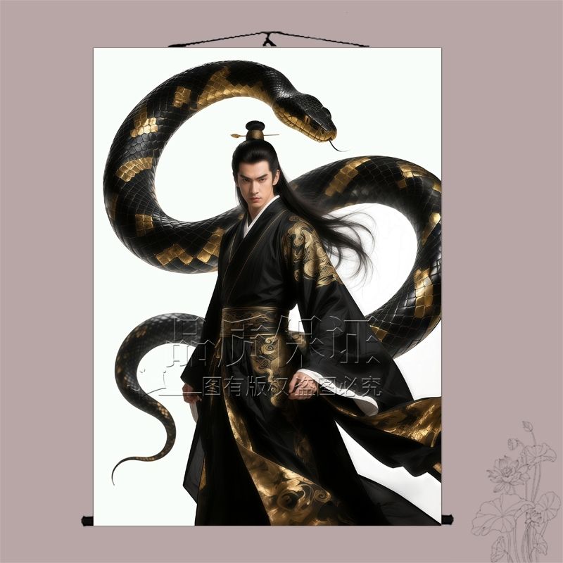 蟒家教主蟒天霸挂画蟒蛇神像挂画东北出马堂口装饰供奉招财卷轴画