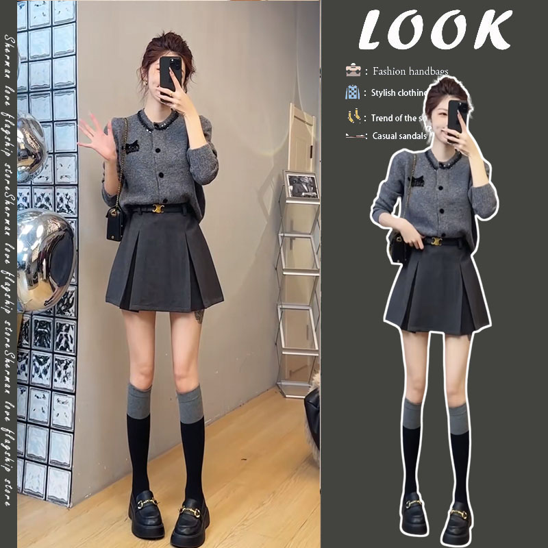秋季穿搭一整套女2025新款韩版高级感时尚轻熟风上衣短裙两件套潮
