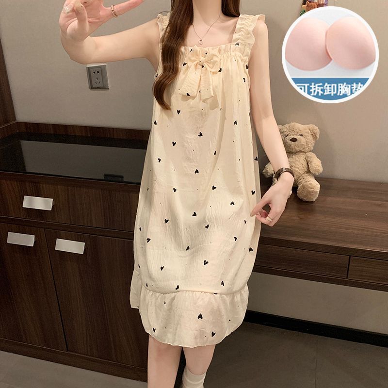 2025夏季女睡裙带胸垫吊带宽松卡通背心裙网红睡裙女新款家居服