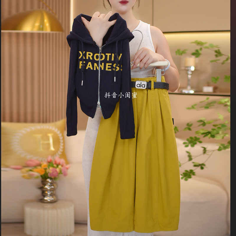 【闺蜜家】女童秋季2025新款时尚百搭连帽拉链上衣+裤子套装-8671