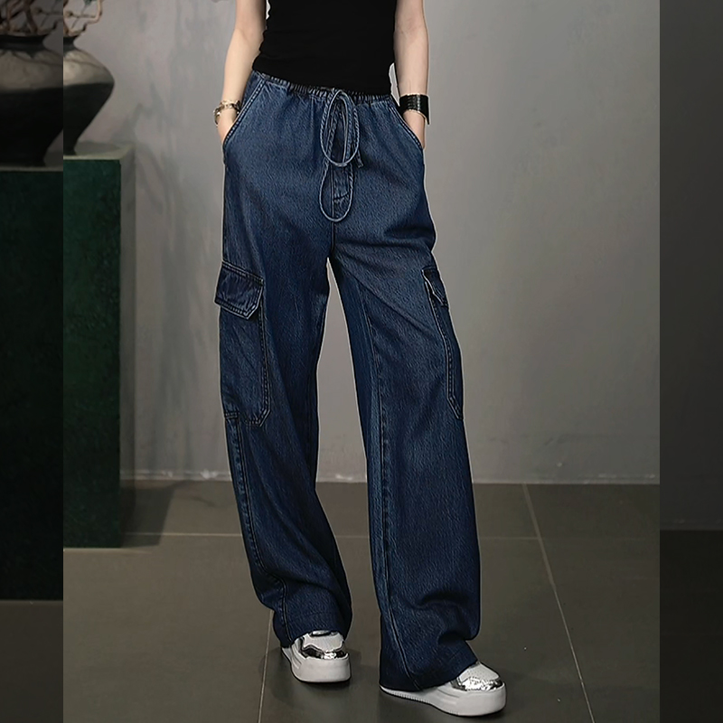 溶溶【蓝慕加州】RONGRONG 莱赛尔棉松紧腰头工装显瘦牛仔裤YR2591