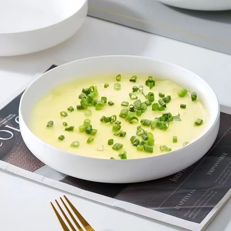 纯白菜盘子家用陶瓷简约大号加深加高圆盘子汤盘蒸鸡蛋羹盘子餐碟