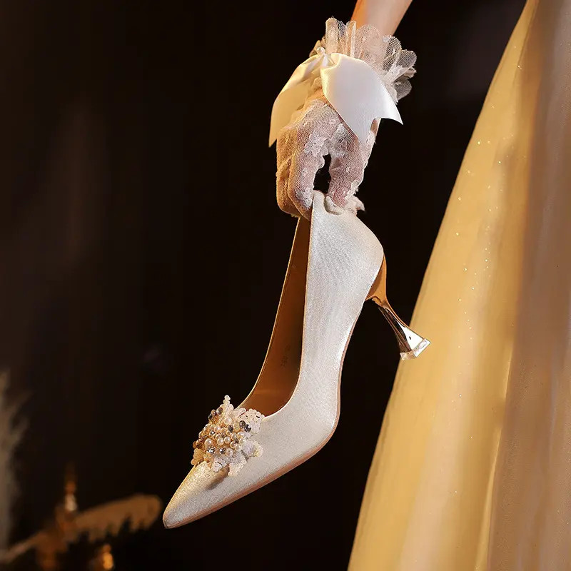 婚纱百搭新娘不累女春秋细跟法式单鞋婚鞋女推荐不累脚