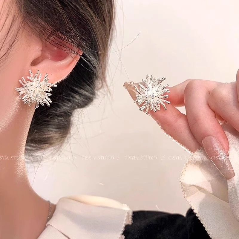 足银耳饰 999纯银烟花耳钉2025夏季爆款轻奢小众百搭耳环简约耳饰